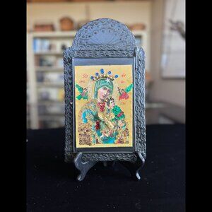 Vintage Mexican Cabinet Shrine Nicho Madonna And Child — Tin Frame Collage
